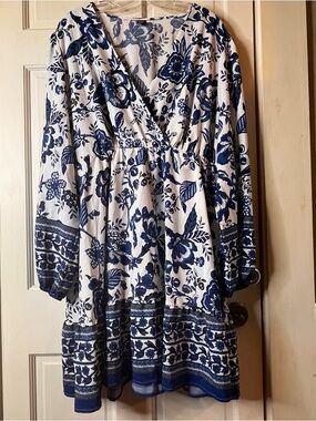 Lioness White and Blue Floral Wrap Dress